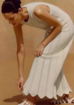 Textured Cotton Knit Scallop Maxi Dress