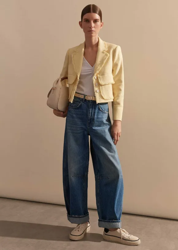 Textured Cotton-Blend Crop Jacket