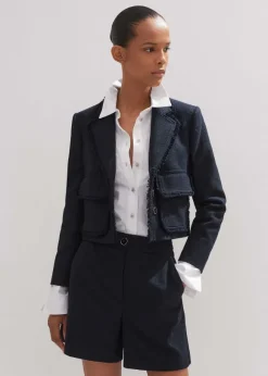 Textured Cotton-Blend Crop Jacket + Tweed Short Suit
