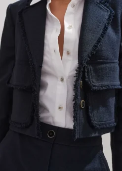 Textured Cotton-Blend Crop Jacket + Tweed Short Suit