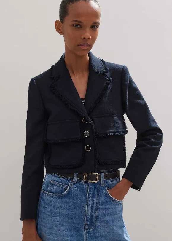 Textured Cotton-Blend Crop Jacket