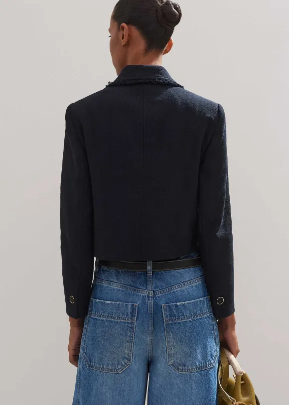 Textured Cotton-Blend Crop Jacket