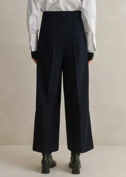 Textured High-Waisted Wide-Leg Crop Trouser