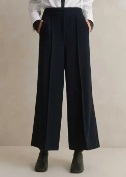 Textured High-Waisted Wide-Leg Crop Trouser