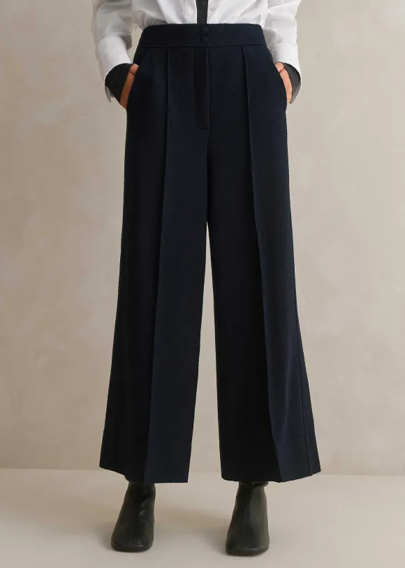 Textured High-Waisted Wide-Leg Crop Trouser