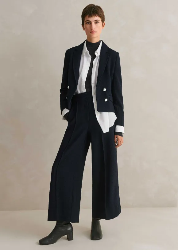 Textured High-Waisted Wide-Leg Crop Trouser