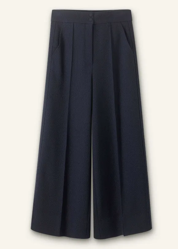 Textured High-Waisted Wide-Leg Crop Trouser