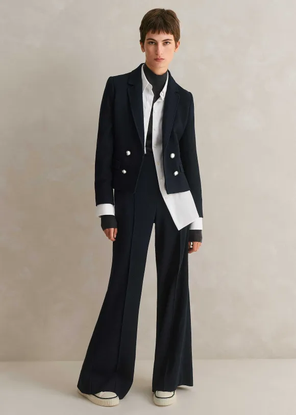 Textured High-Waisted Wide-Leg Trouser