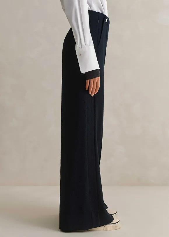 Textured High-Waisted Wide-Leg Trouser
