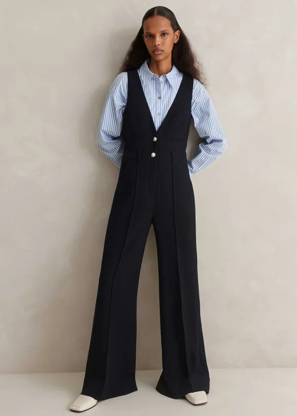 Textured Low V Wide-Leg Jumpsuit