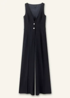 Textured Low V Wide-Leg Jumpsuit