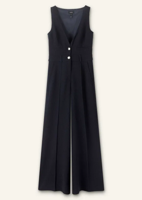 Textured Low V Wide-Leg Jumpsuit