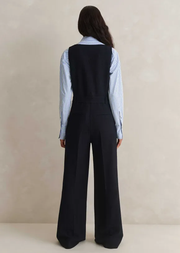 Textured Low V Wide-Leg Jumpsuit