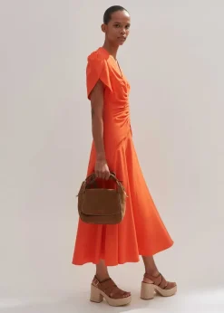 Textured Pleat Front Midi Dress