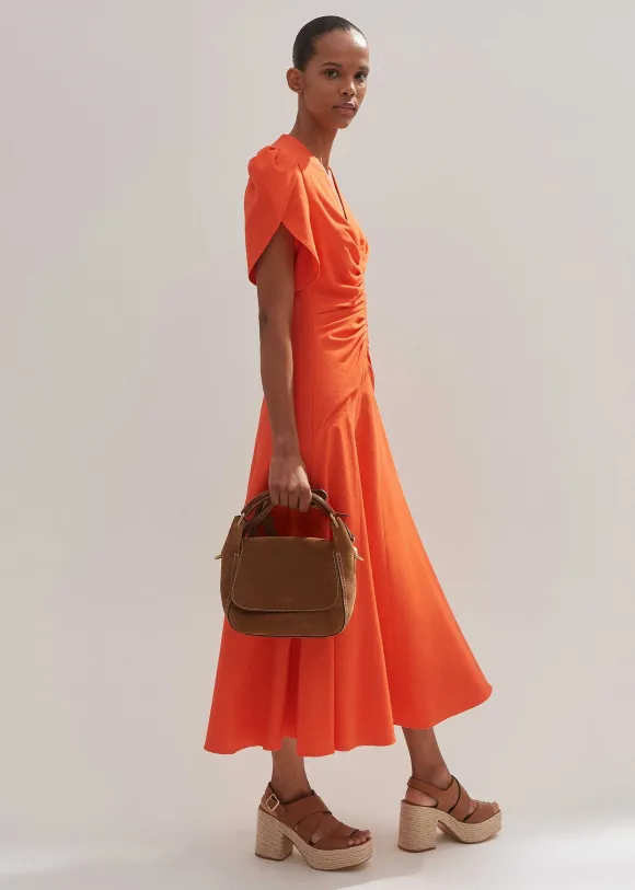 Textured Pleat Front Midi Dress
