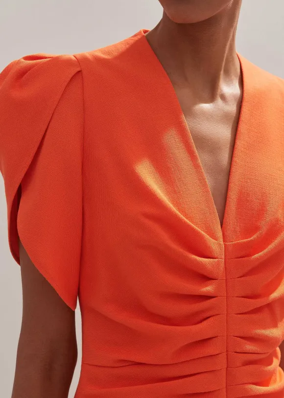 Textured Pleat Front Midi Dress