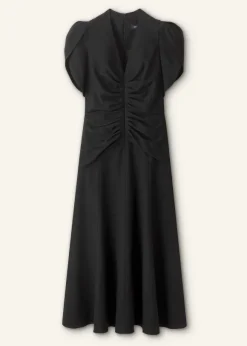Textured Pleat Front Midi Dress