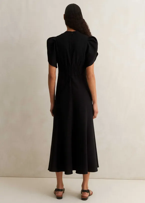 Textured Pleat Front Midi Dress