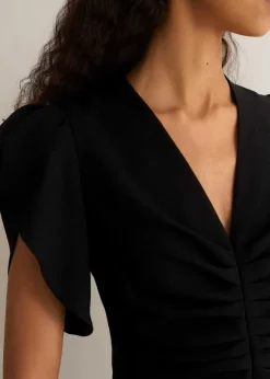 Textured Pleat Front Midi Dress