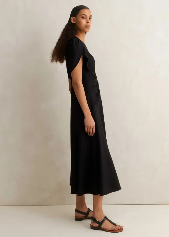 Textured Pleat Front Midi Dress