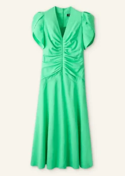 Textured Pleat Front Midi Dress