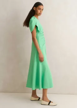 Textured Pleat Front Midi Dress
