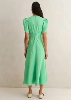 Textured Pleat Front Midi Dress