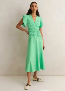 Textured Pleat Front Midi Dress