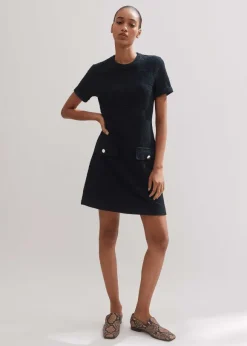 Textured Short Sleeve Shift Dress