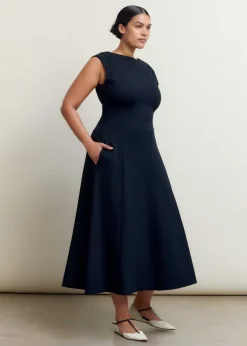 Travel Tailoring Boat Neck Midi Dress