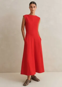 Travel Tailoring Boat Neck Midi Dress