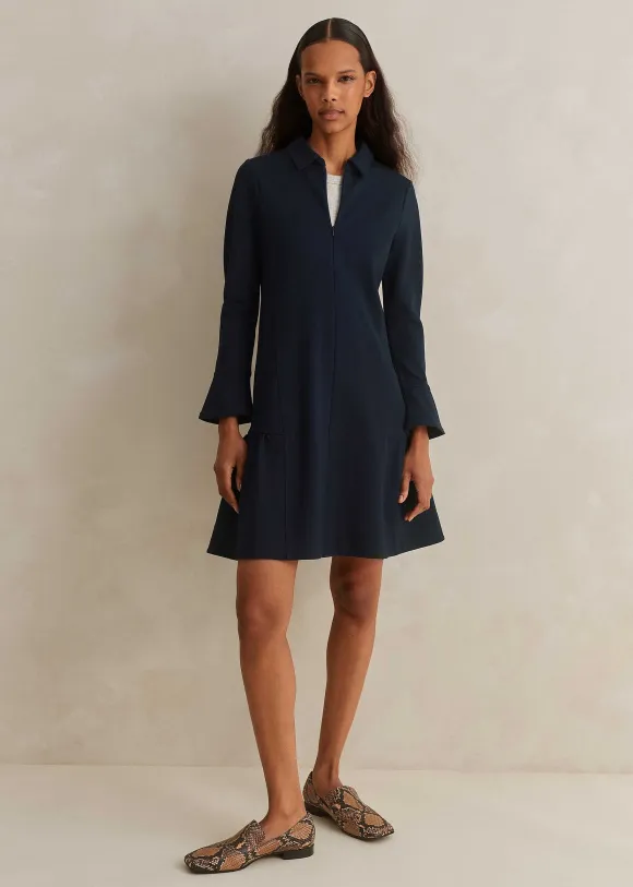 Travel Tailoring Fluted Hem Shift Dress